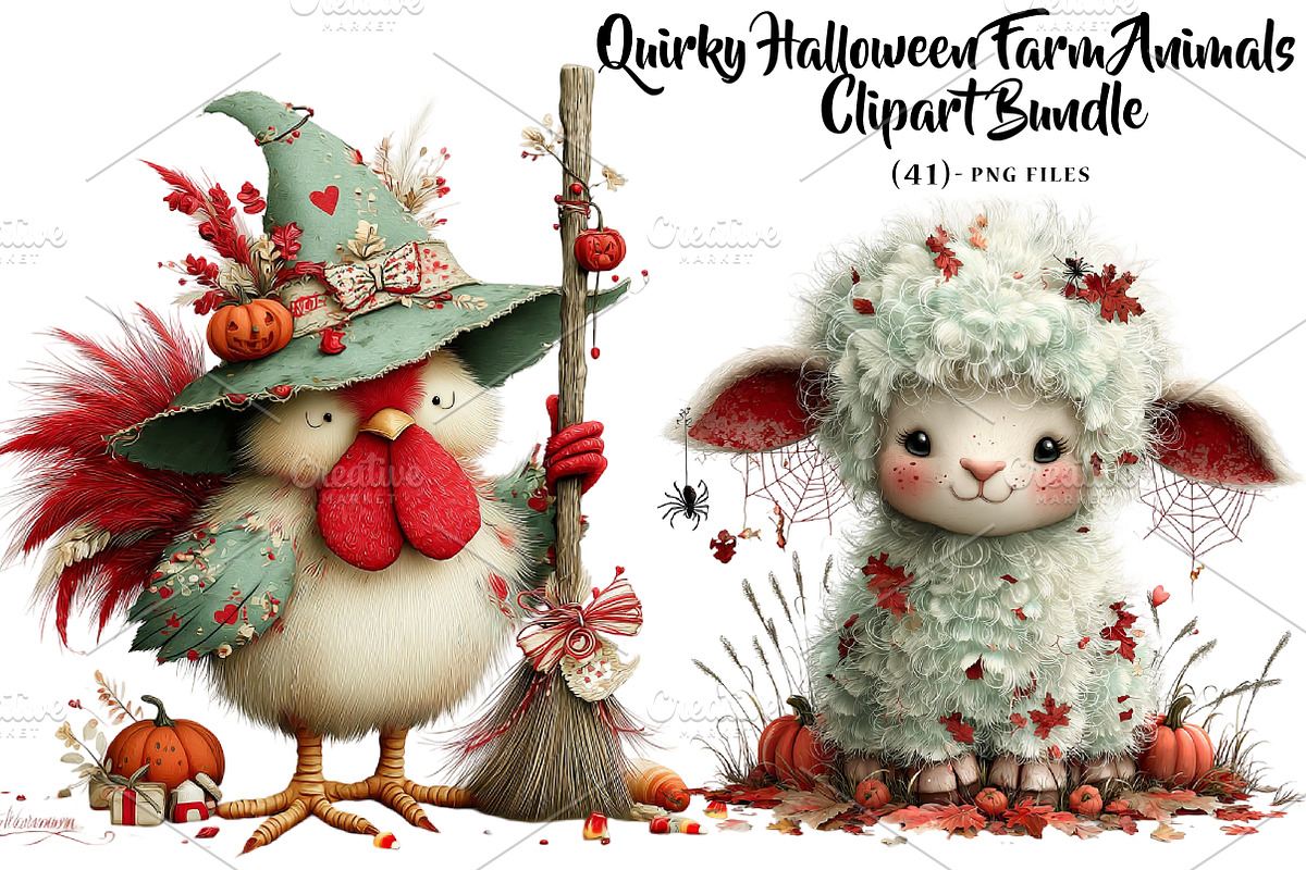 Quirky Halloween Farm Animals, a Seasonal Illustration by CreationArt (Photo 1 of 5)