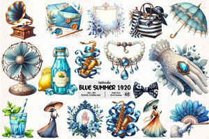 Blue Summer 1920 Clipart, an Illustration by Pixels.Craft