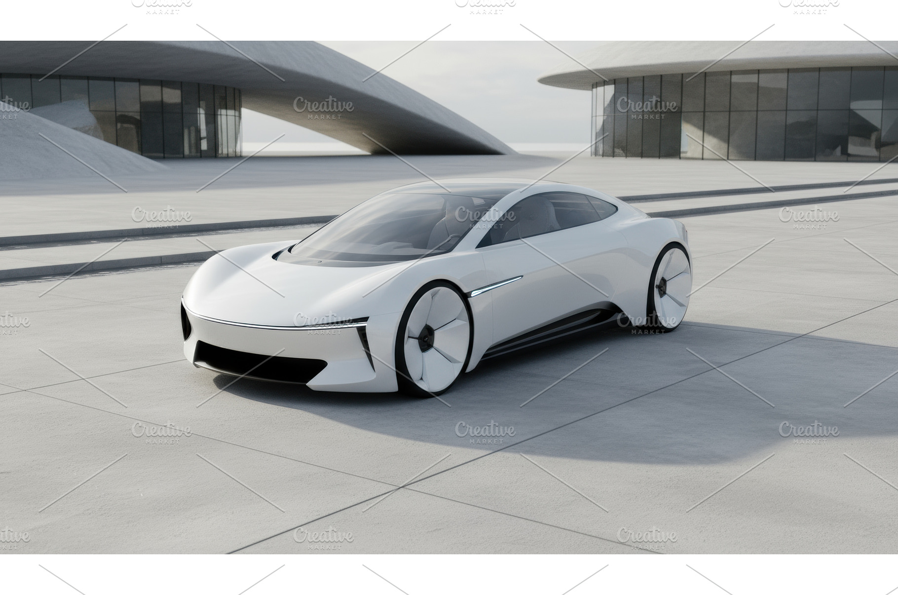 Futuristic white electric car with, an Architecture Photo by Igor Tichonow