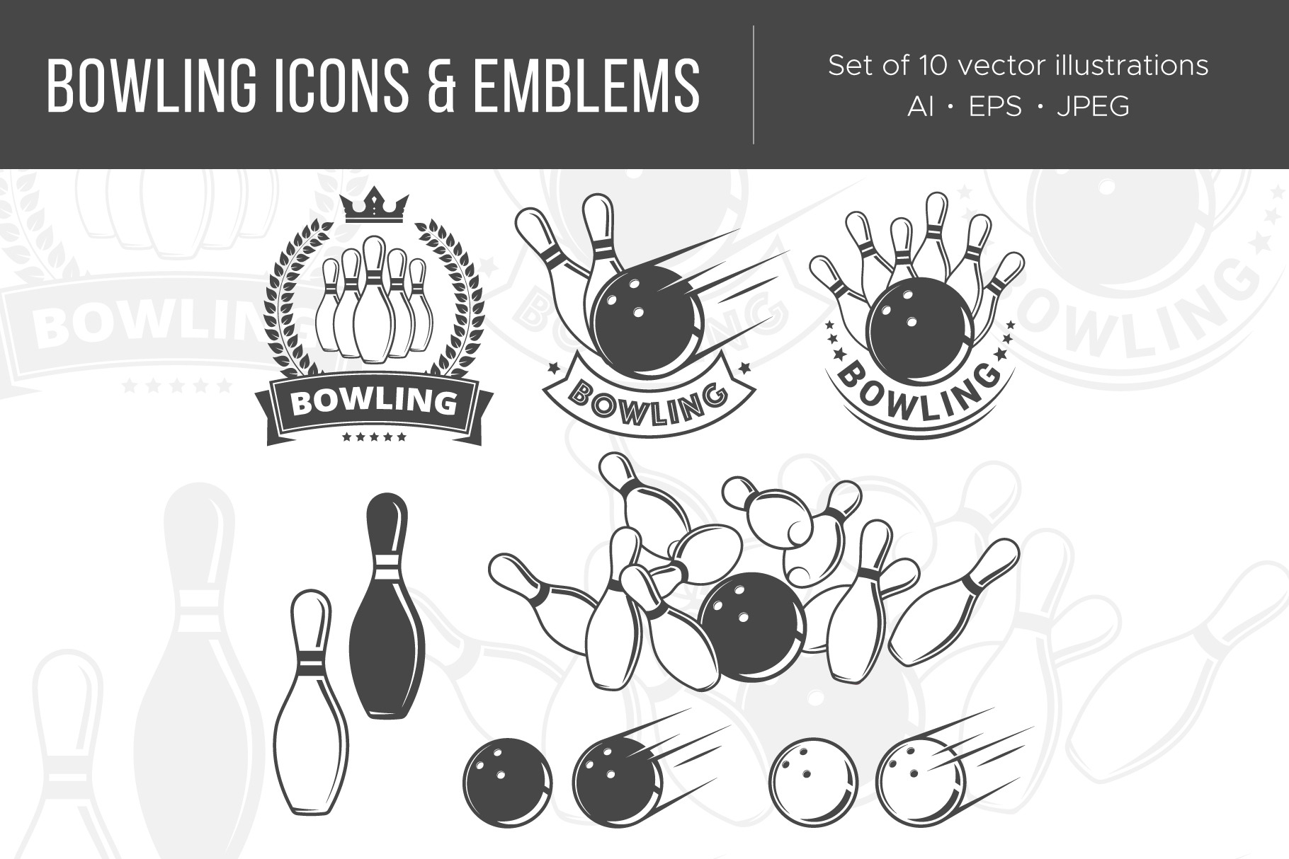 Bowling objects and emblems | Object Illustrations ~ Creative Market