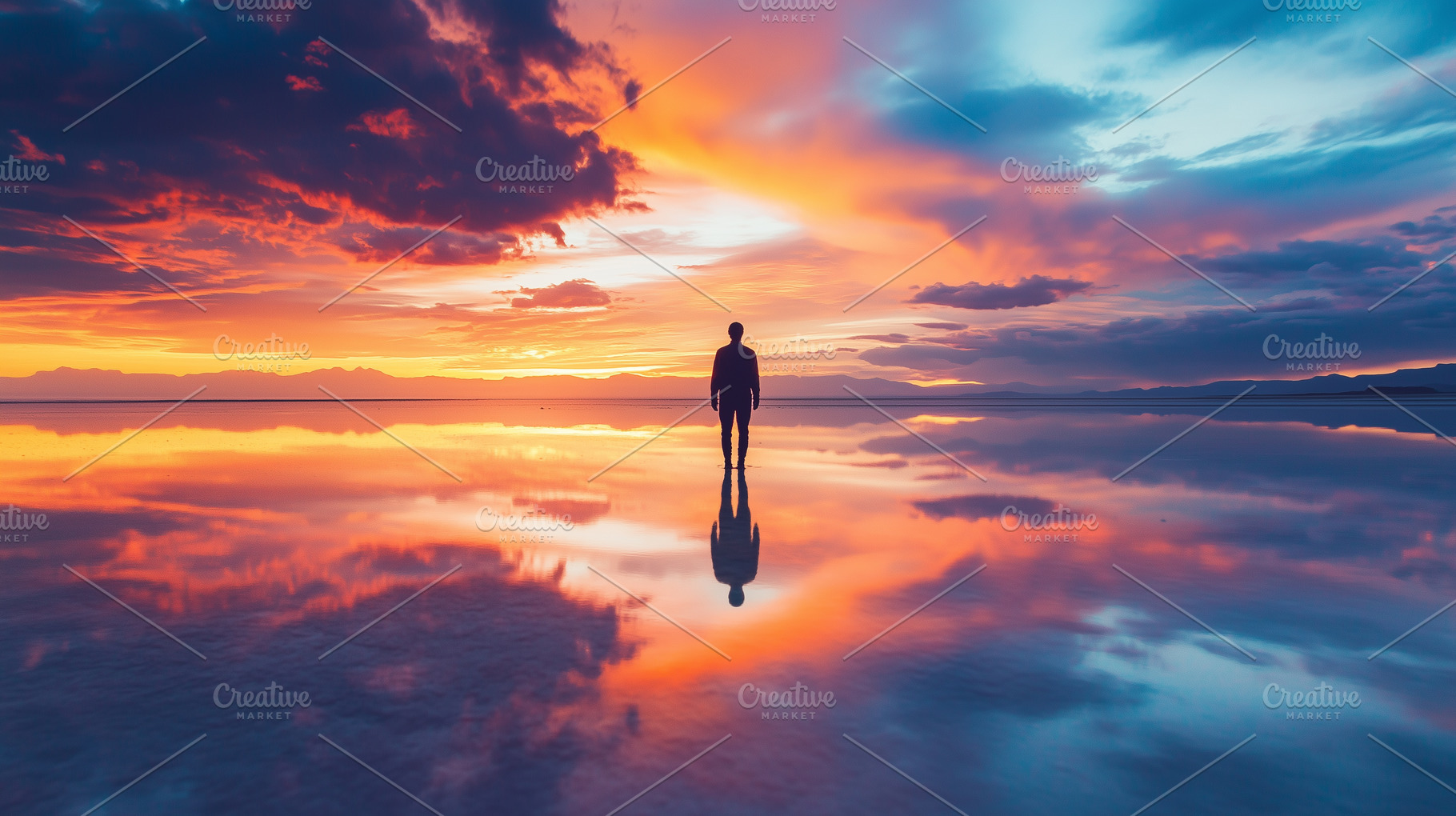Solitary man stands on a lake, a Person Photo by MistyDay