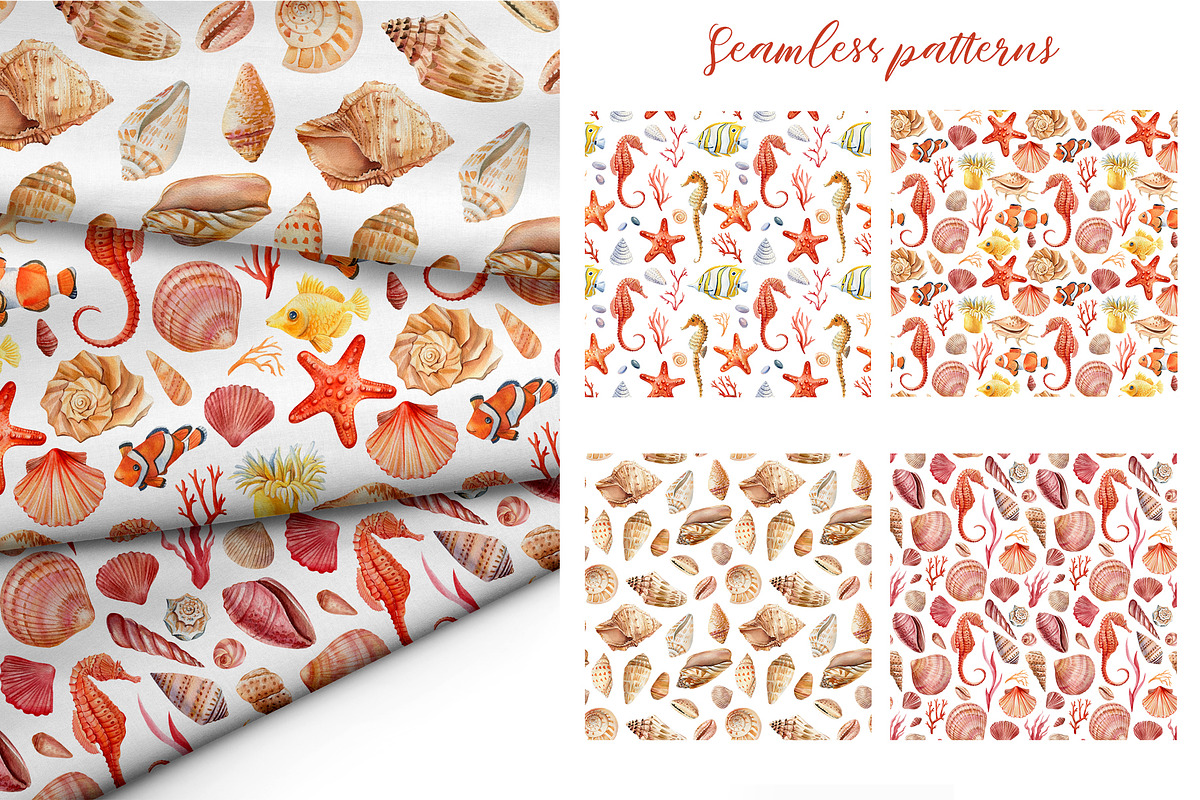 Seashells and fish, watercolor, an Animal Illustration by Hanna Hryharenka (Photo 6 of 20)