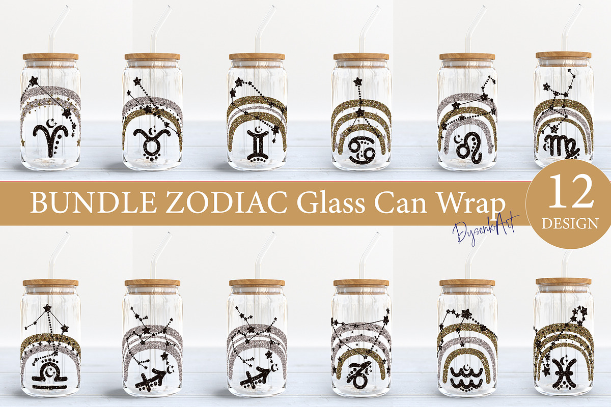 GLITTER ZODIAC 16oz Libbey Glass Can, a Design Template by DysenkaArt (Photo 1 of 11)
