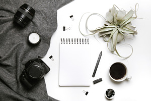 Styled flatlay with notebook
