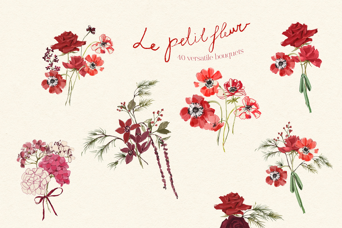 Red Burgundy Flowers PNG, a Decorative Illustration by whiteheartdesign (Photo 3 of 17)
