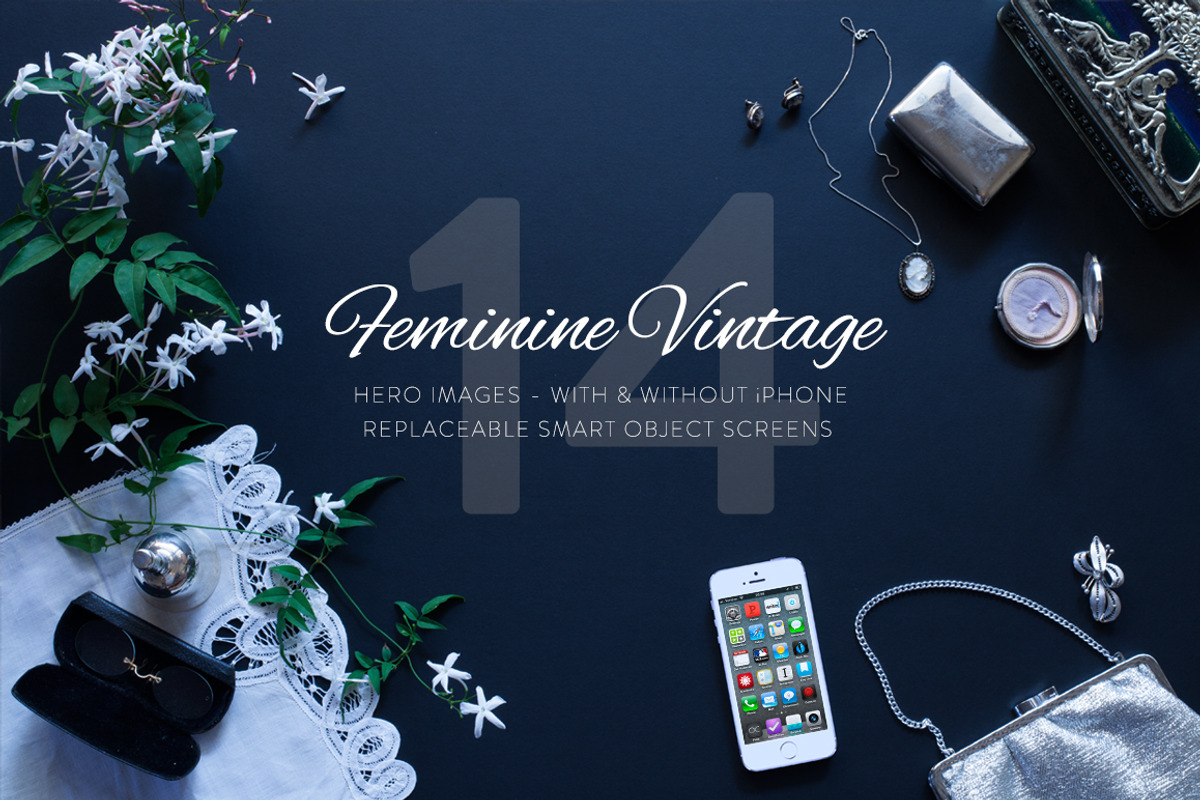 14 Feminine Vintage Hero Images, a Product Mockup by RAPPIDLY (Photo 1 of 5)