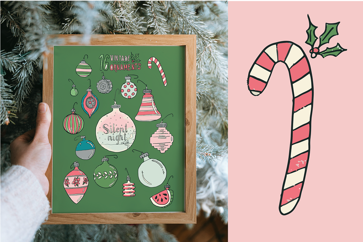 16 Vintage Christmas Ornaments, a Seasonal Illustration by charmellow (Photo 4 of 5)