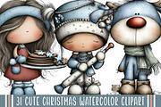 Cute Christmas Watercolor Clipart, an Illustration by designcity5 (Thumbnail 1 of 5)