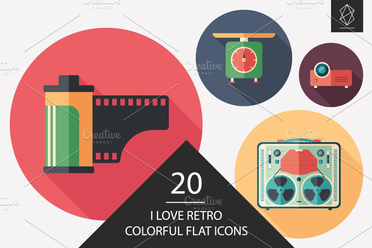 I love retro flat round icon set