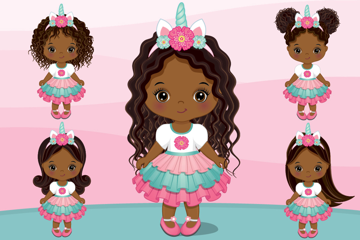 Vector African American Unicorn Girl, an Illustration by TheCreativeMill