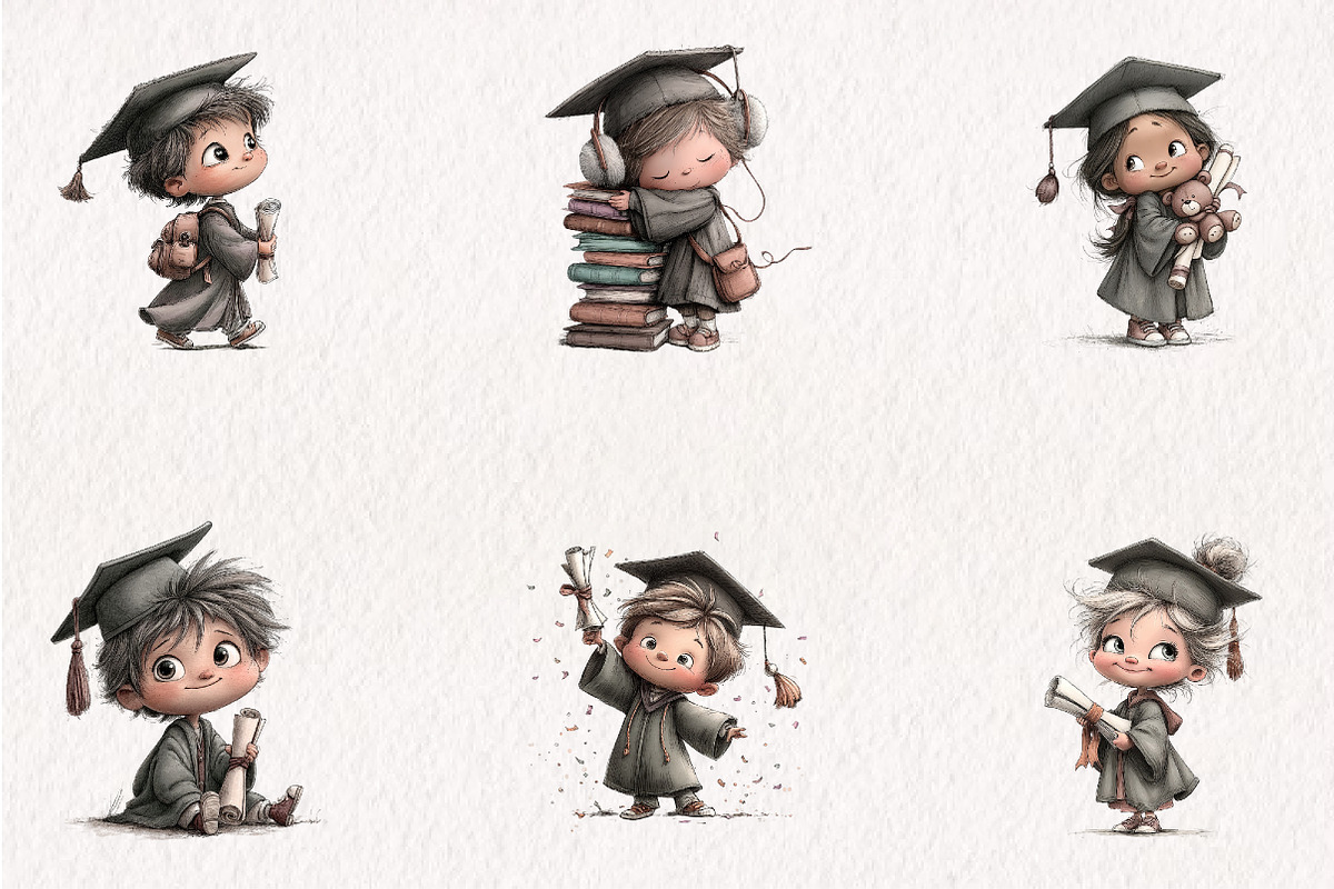 Graduation Kids Clipart PNG, a Seasonal Illustration by CreationArt (Photo 5 of 5)