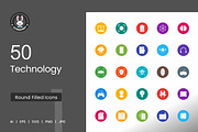 50 Technology Flat Round Icons, an Icon by IconBunny (Thumbnail 1 of 2)