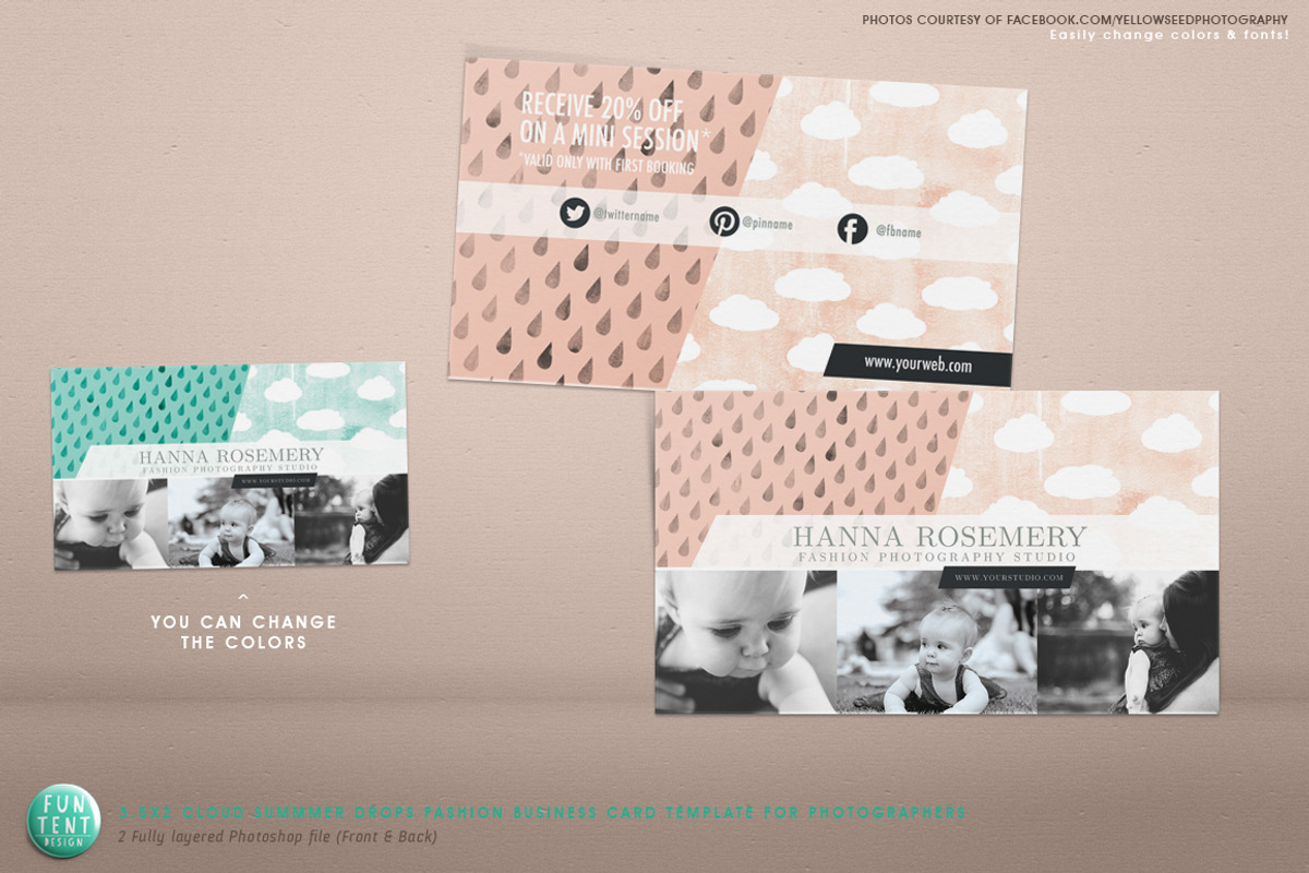 Business Card Cloud Summer Drops, a Business Card Template by FUN TENT DESIGN