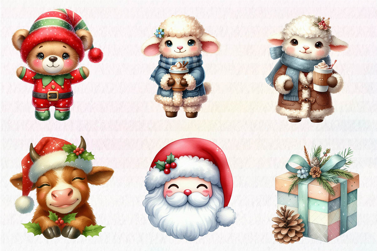 Kawaii Vintage Christmas Clipart, an Illustration by CreationArt (Photo 3 of 5)