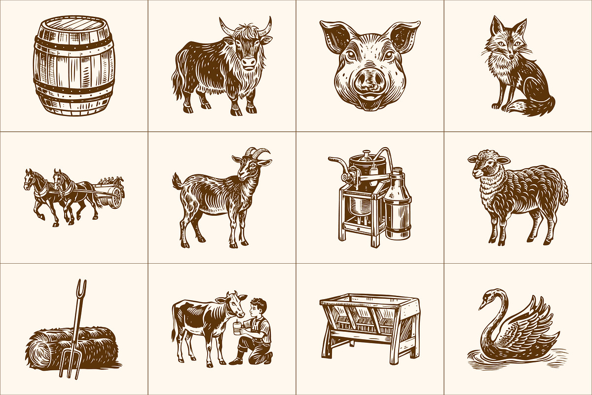 Vintage Farm Animals Illustration, an Animal Illustration by Prosymbols (Photo 5 of 8)