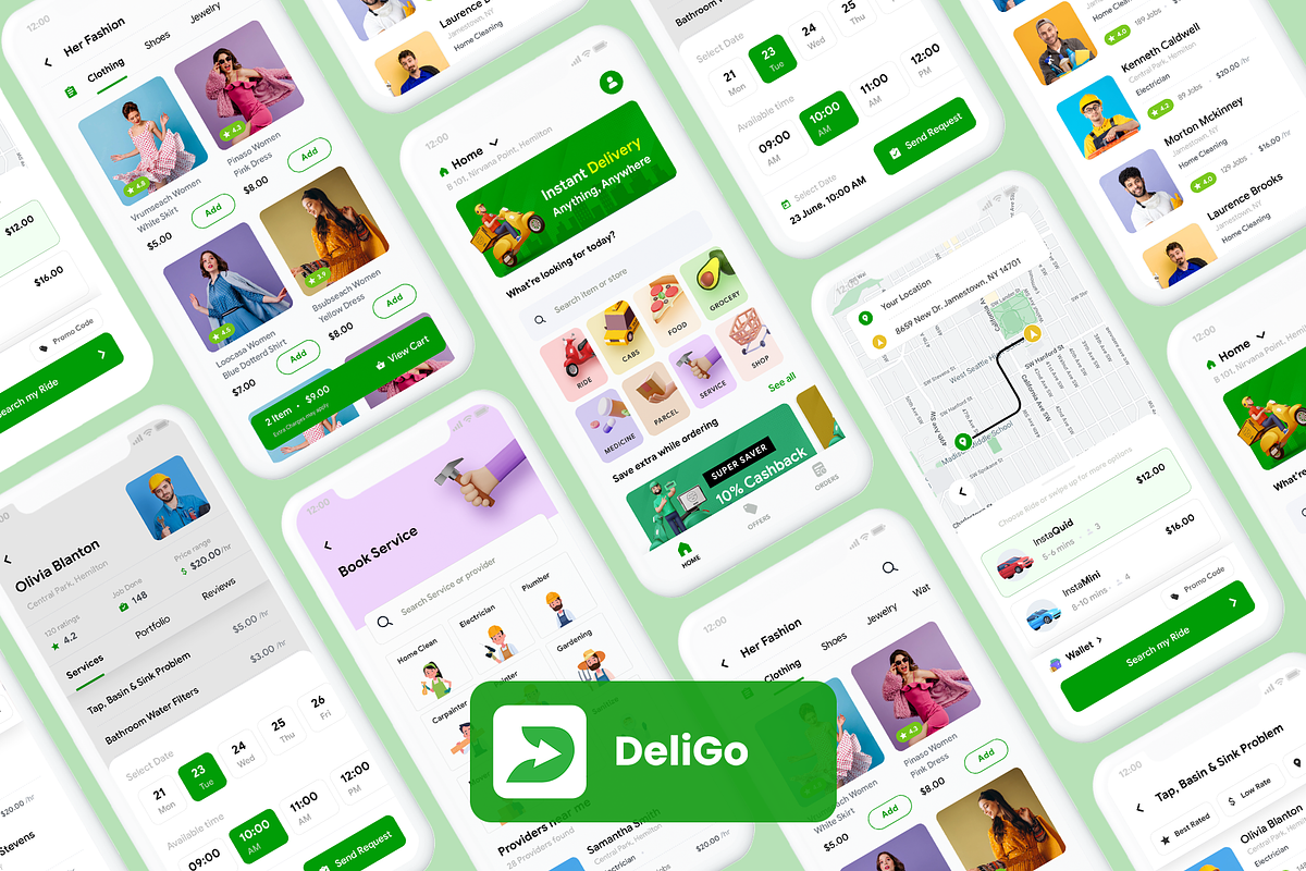 8 in 1 multi-service App UI| DeliGo