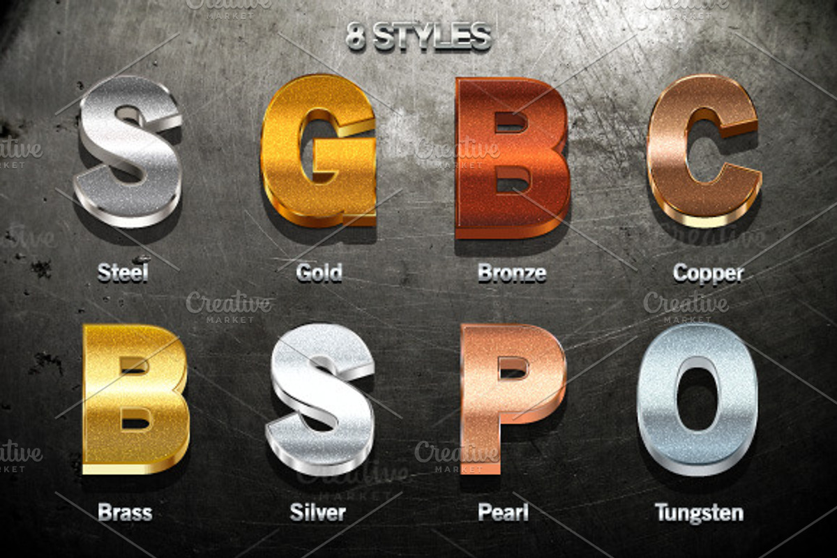 Metal Graphic Styles for Illustrator, a Layer Style Add-On by Vector Galore (Photo 2 of 4)