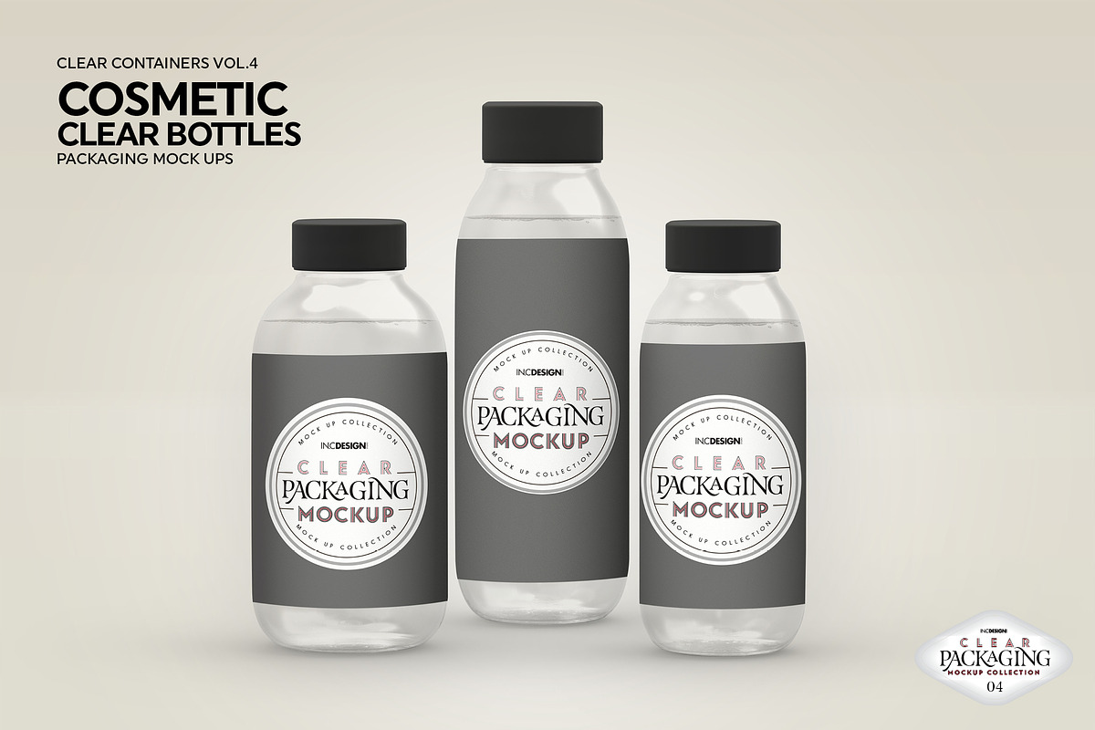Clear Cosmetic Bottle Set Mockup, a Cups & Container Mockup by INCDesign (Photo 5 of 7)