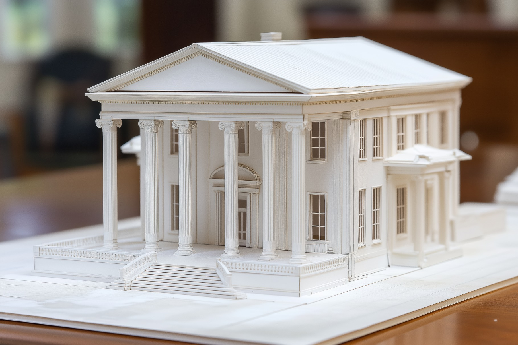 A Greek Revival house style detailed architectural model of a classic ...