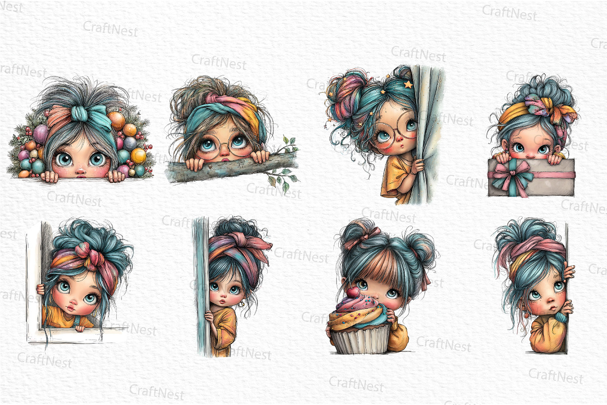 Quirky Girl Peeking Clipart, an Illustration by Craft Nest (Photo 6 of 6)