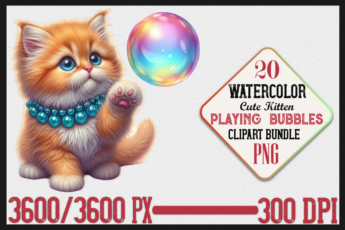Cute Kitten Playing Bubbles Clipart, a Seasonal Illustration by Craft Nest (Photo 1 of 6)