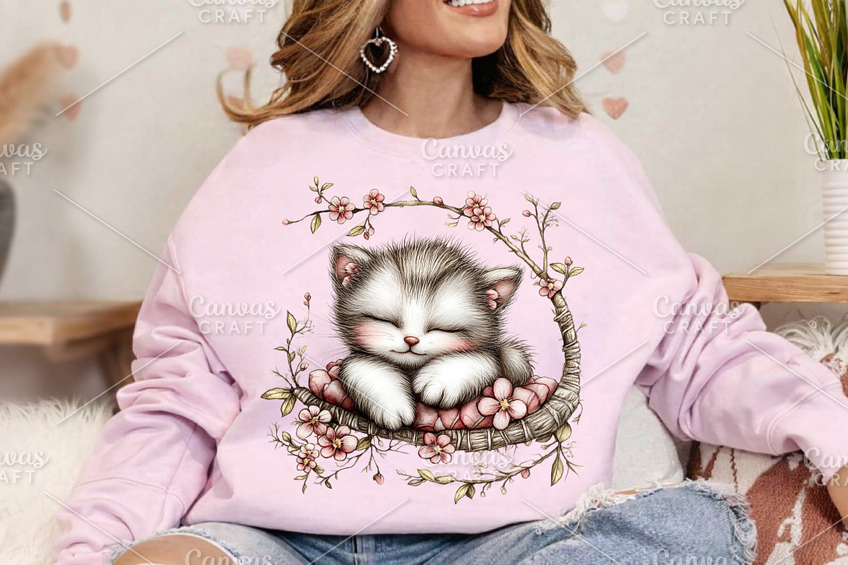Whimsical Spring Cat Clipart Bundle, an Illustration by Canvas Craft (Photo 4 of 7)