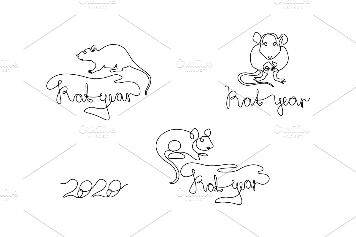New Year 2020 year of the rat set., an Animal Illustration by Anastasiia_Dzhioeva (Photo 4 of 6)