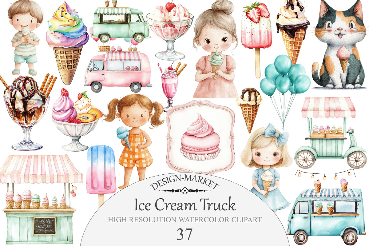 Ice Cream Truck Clipart, an Illustration by Design Market (Photo 1 of 4)