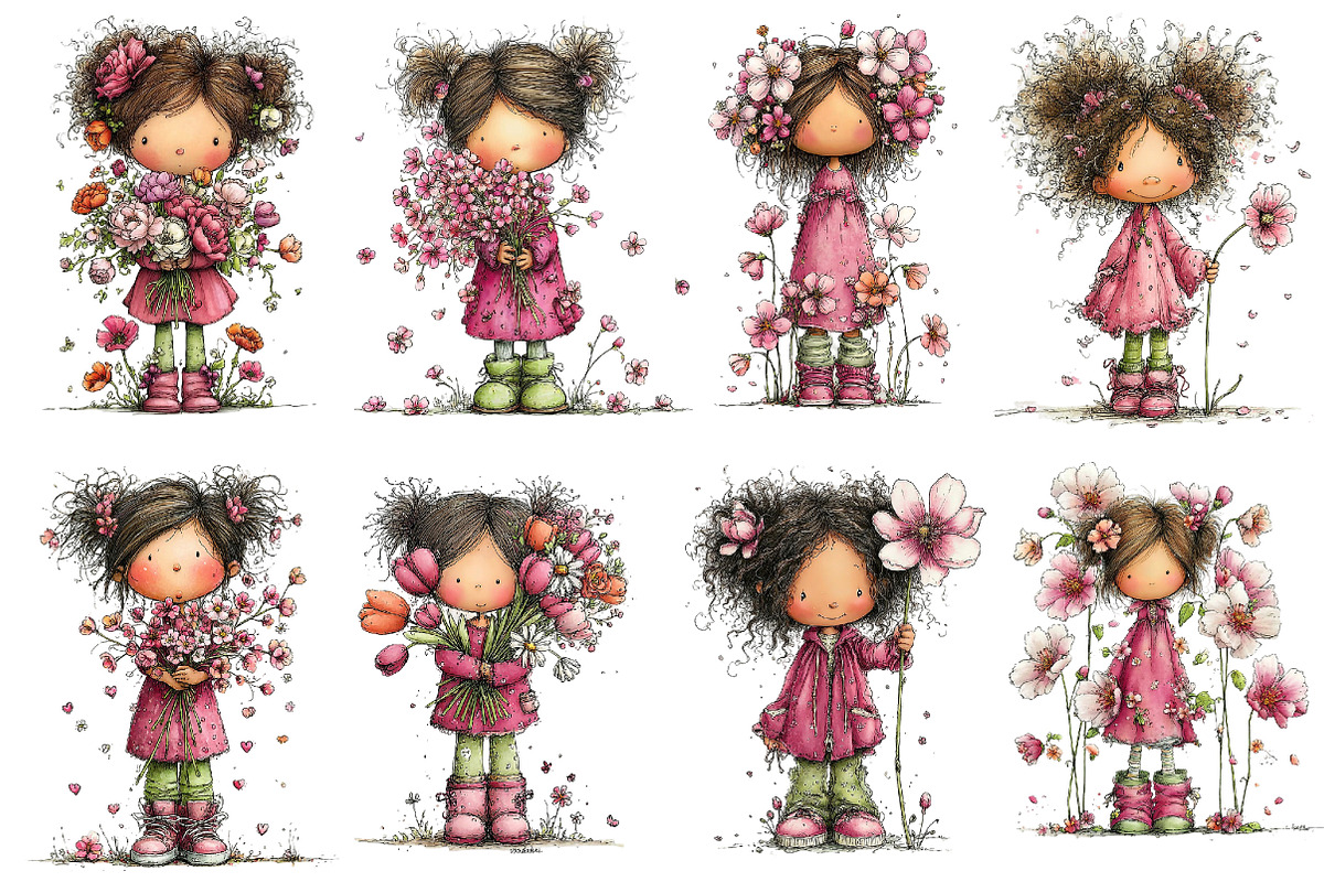 Girl & Flower Spring Clipart, an Illustration by Dream Creation (Photo 4 of 7)
