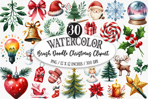Brush Doodle Christmas Clipart, an Illustration by Designking