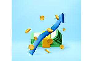 3D arrow rising with stack of, a Finance Illustration by Abscent