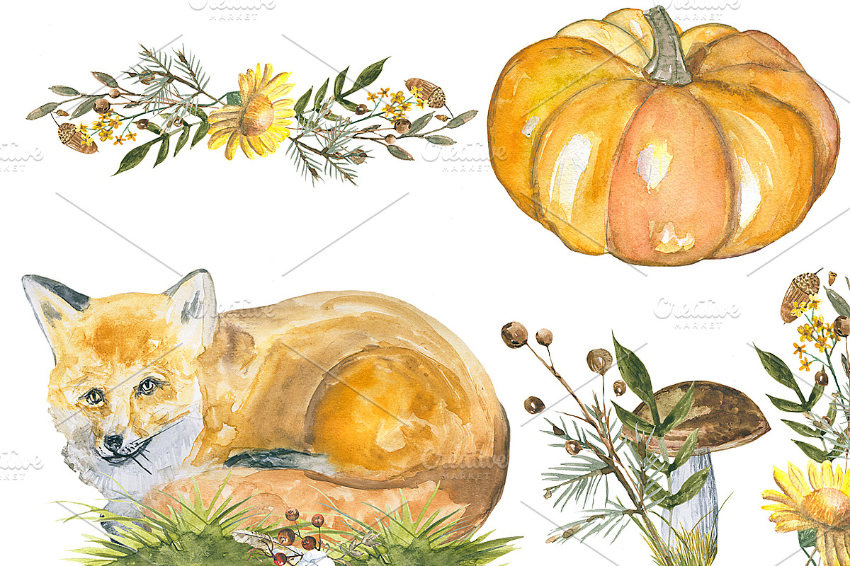 Autumn and foxes animals set, an Object Graphic by JuliaFast (Photo 2 of 7)
