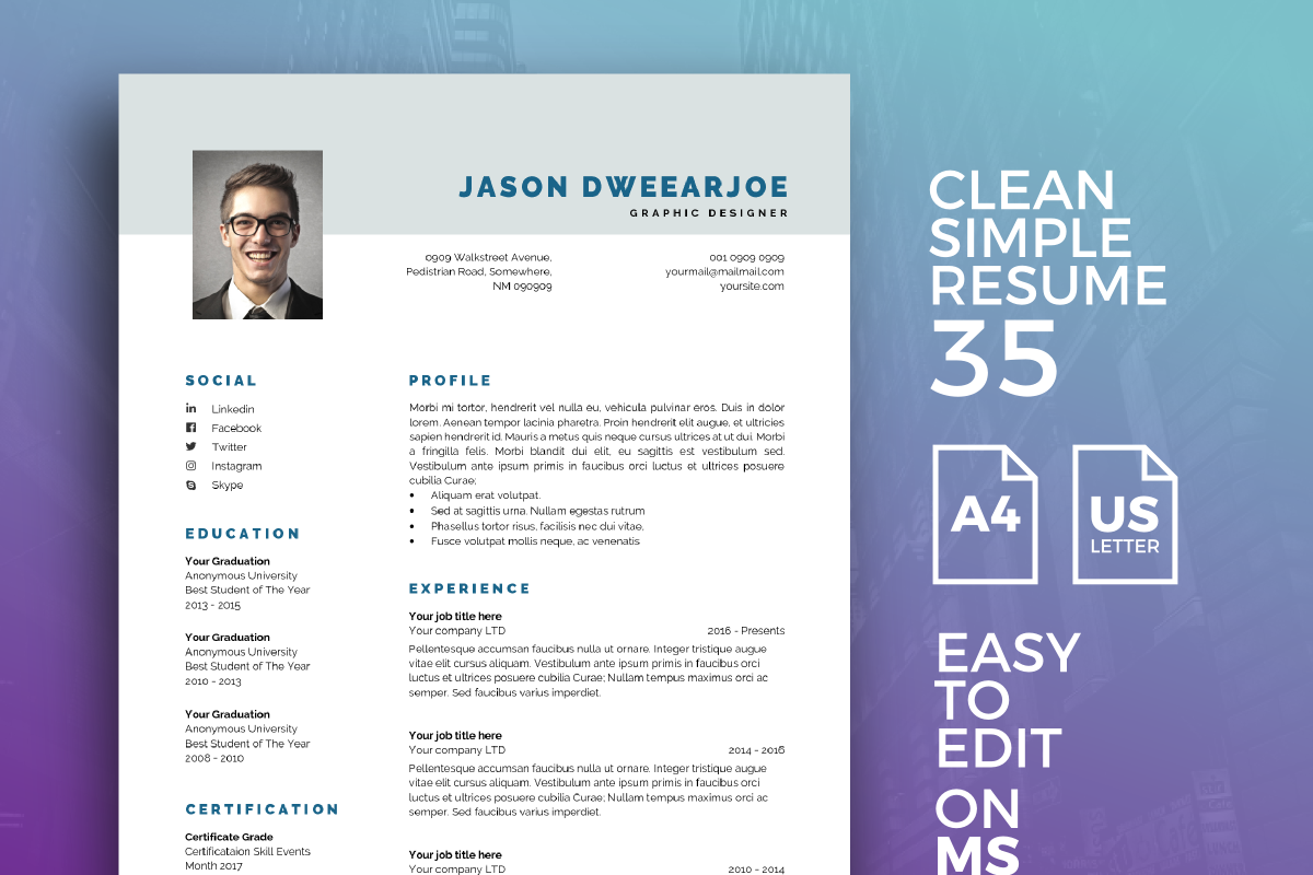 Resume Template 35, a Resume Template by graphicalcium (Photo 1 of 3)