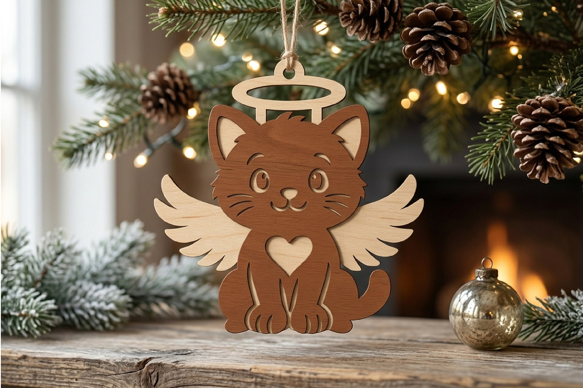 Cat Angel Bauble Laser Cut Wood File, an Object Graphic by Libby Wishes (Photo 2 of 3)