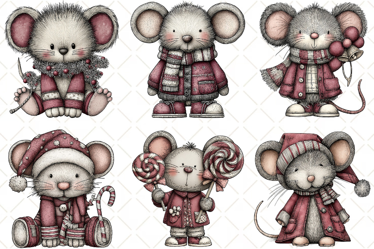 Quirky Christmas Mouse Clipart, an Illustration by Black Bird Studio (Photo 6 of 6)