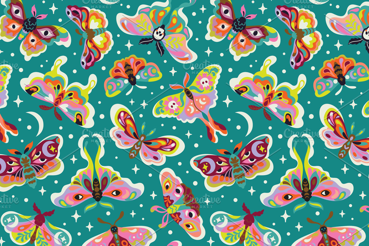 Moonlit Moths - Set and Patterns, a Pattern Graphic by PenguinHouse (Photo 4 of 10)