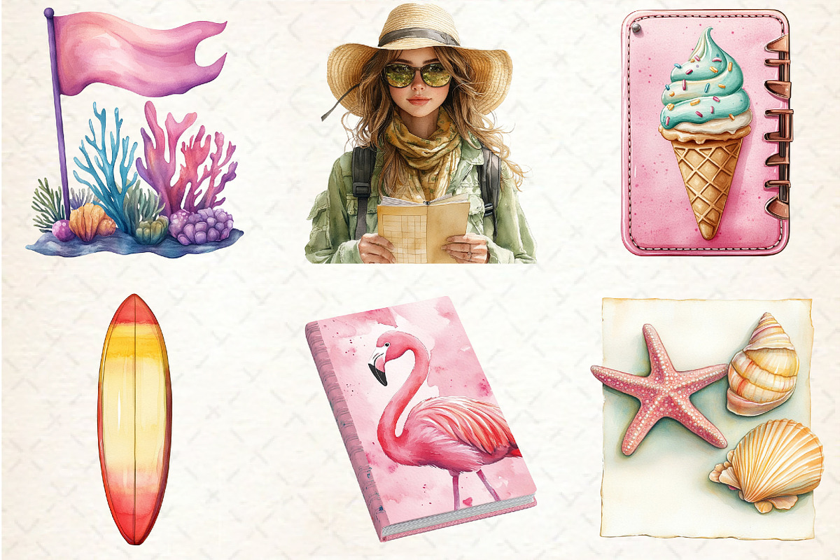 Watercolor Summer Planner Clipart, an Illustration by Rose Art (Photo 4 of 4)