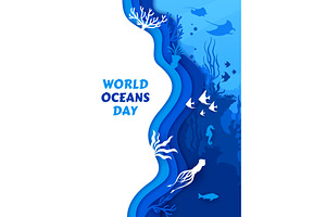 World oceans day holiday banner, an Animal Illustration by Vector Tradition