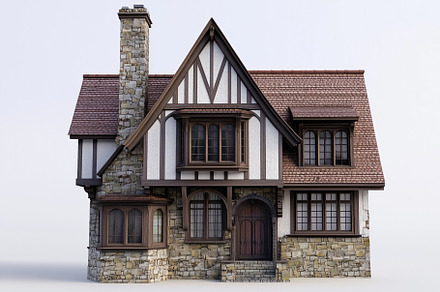 A charming Tudor-style house featuring a stone and wood exterior, steeply pitch, an Architecture Photo by Textures & Backgrounds