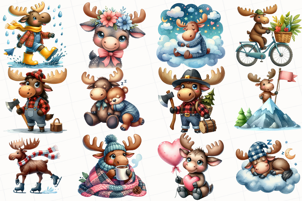 Cute Moose Sublimation Clipart, an Illustration by OK Design (Photo 3 of 4)