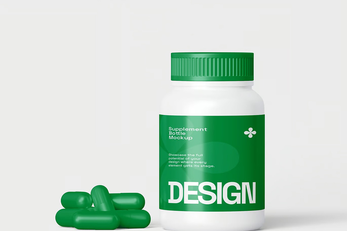 Supplement Bottle Mockup, a Packaging Mockup by renderstockmarket (Photo 4 of 4)