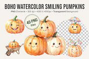 Boho Watercolor Smiling Pumpkins, an Illustration by Artnoy (Thumbnail 1 of 8)
