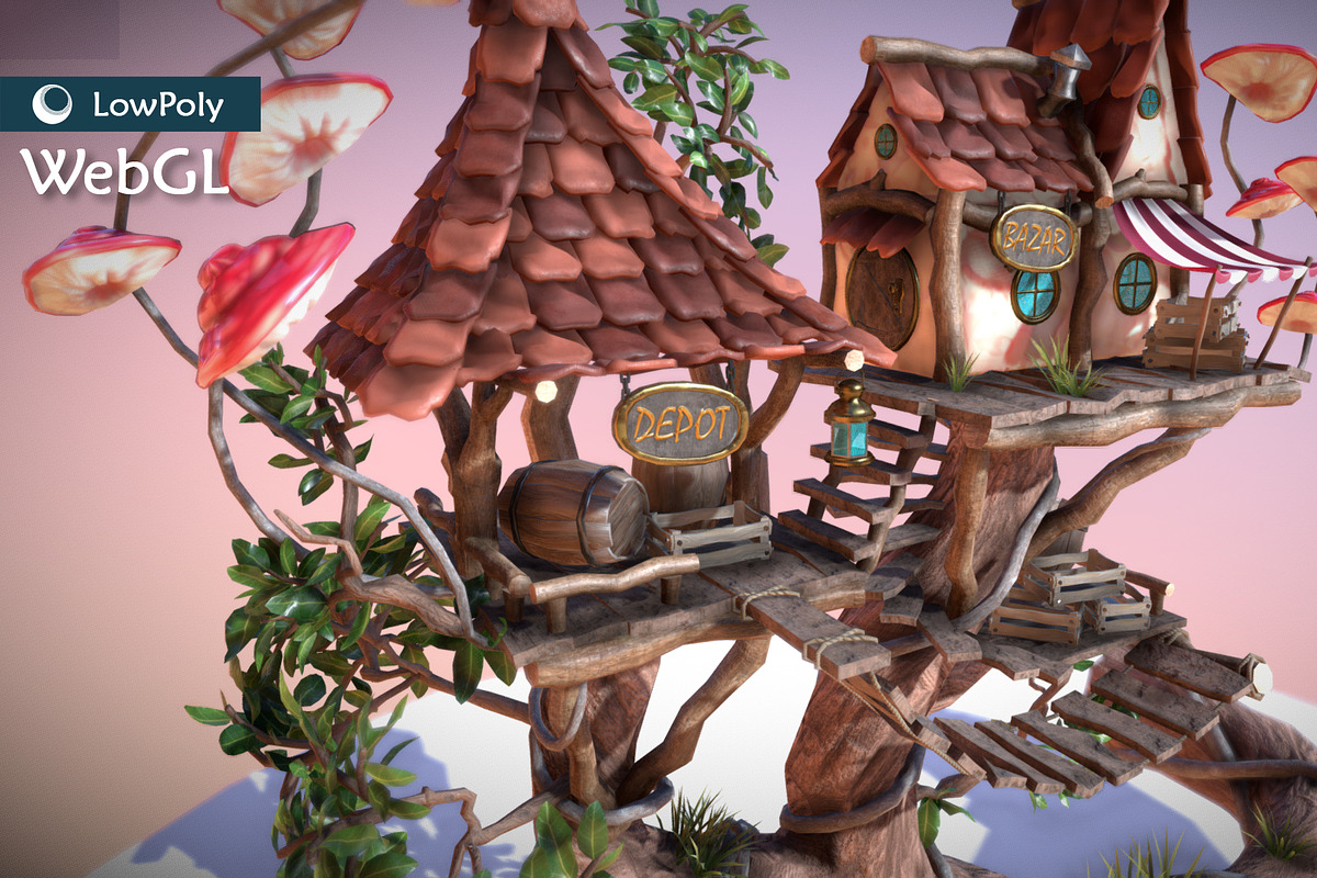 Subdivision&LowPoly fairy tree house, an Architecture 3D Model by Cute & 3D (Photo 25 of 28)