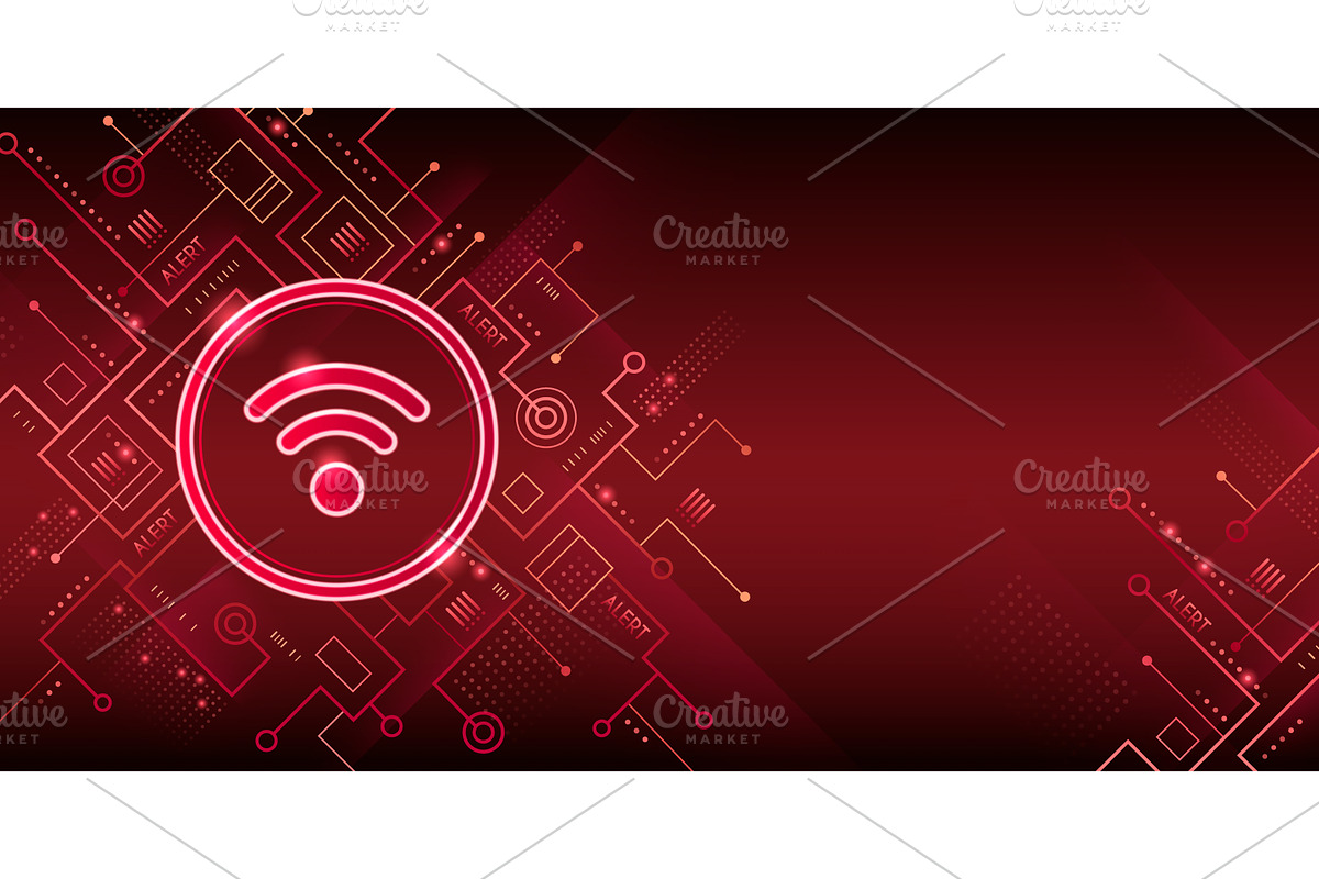 Cyber security alert sign on red, a Technology Illustration by art PVP - market