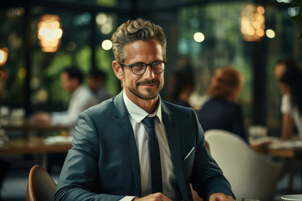 Confident Businessman Having a Meeting with Colleagues in Modern Office Setting, a Photo by AS photostudio