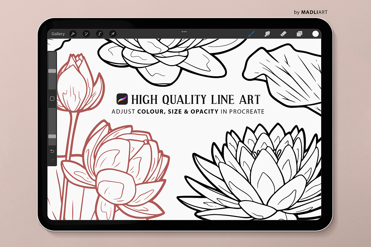 Lotus Flower Procreate Brush Stamps, a Brush Add-On by MadliArt (Photo 2 of 5)