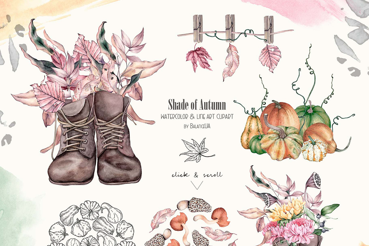 Shade of Autumn Watercolor Clipart, a Decorative Illustration by BalanceUA (Photo 3 of 18)