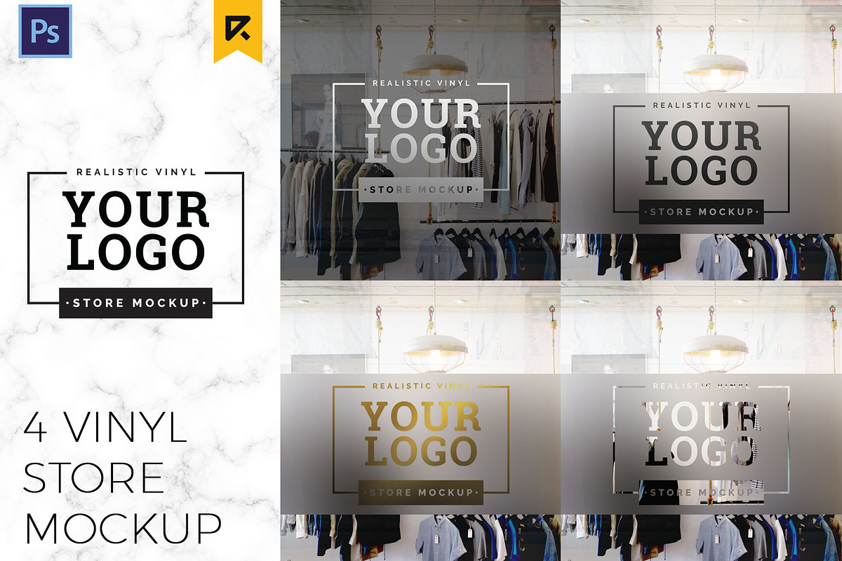 4 Storefront Vinyl Logo Mockup, a Shirt Mockup by MockUpgrade (Photo 1 of 7)
