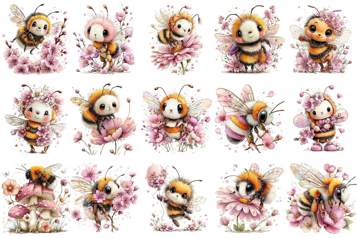 Whimsical Spring Bee Clipart Bundle, an Illustration by OK Design (Photo 3 of 6)