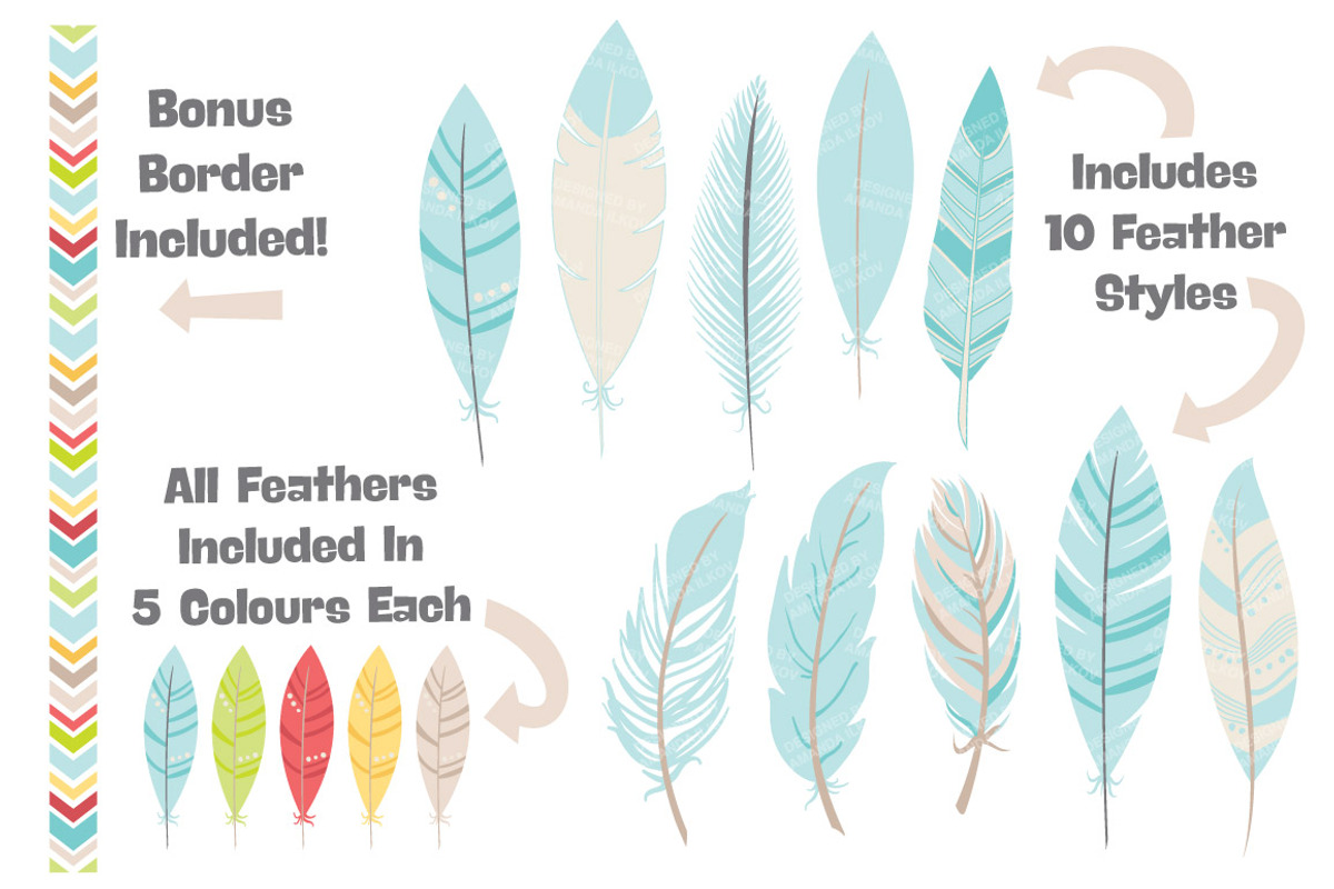 Fresh Tribal Feathers Clipart, an Illustration by Amanda Ilkov (Photo 2 of 4)